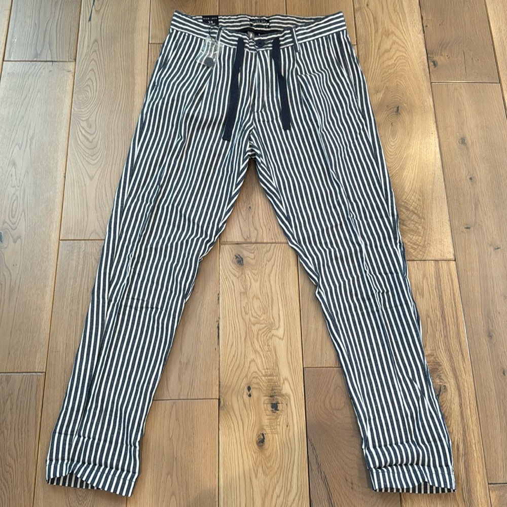 Sfera cotton linen stripe pleated pant